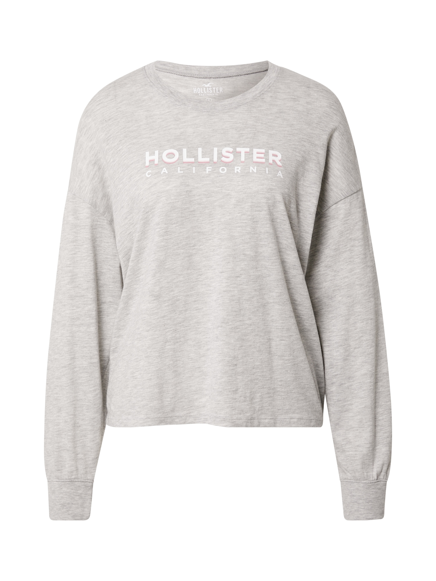 HOLLISTER Póló  szürke melír / pasztell-rózsaszín / fehér
