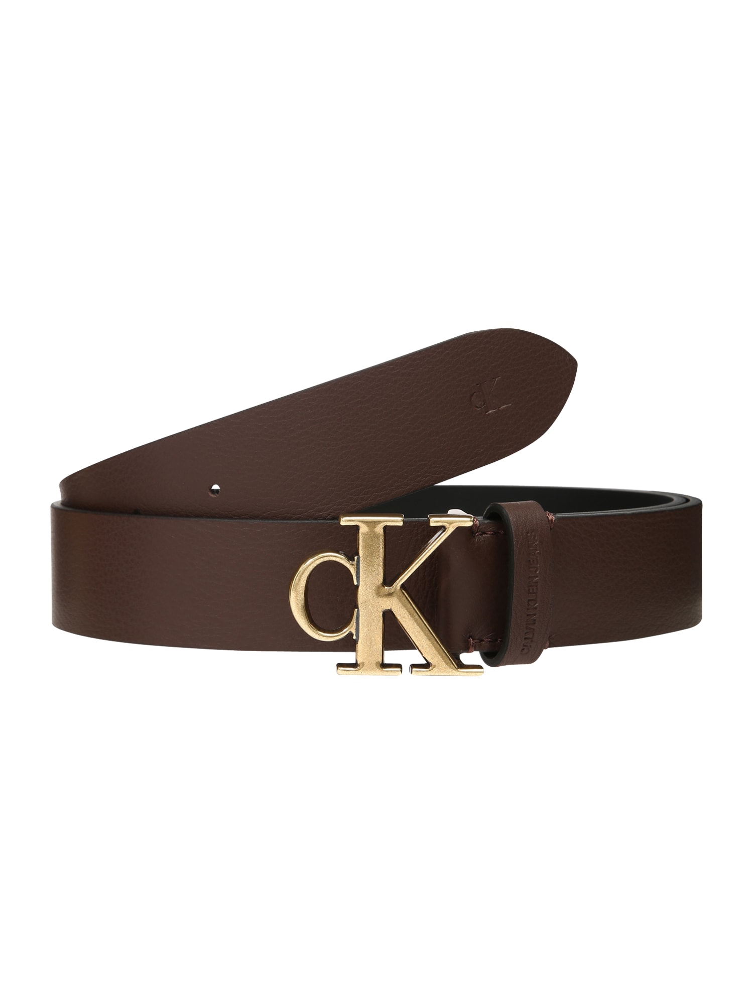 Calvin Klein Jeans Övek 'ROUNDED MONO PLAQUE BELT 35MM'  sötét barna / arany