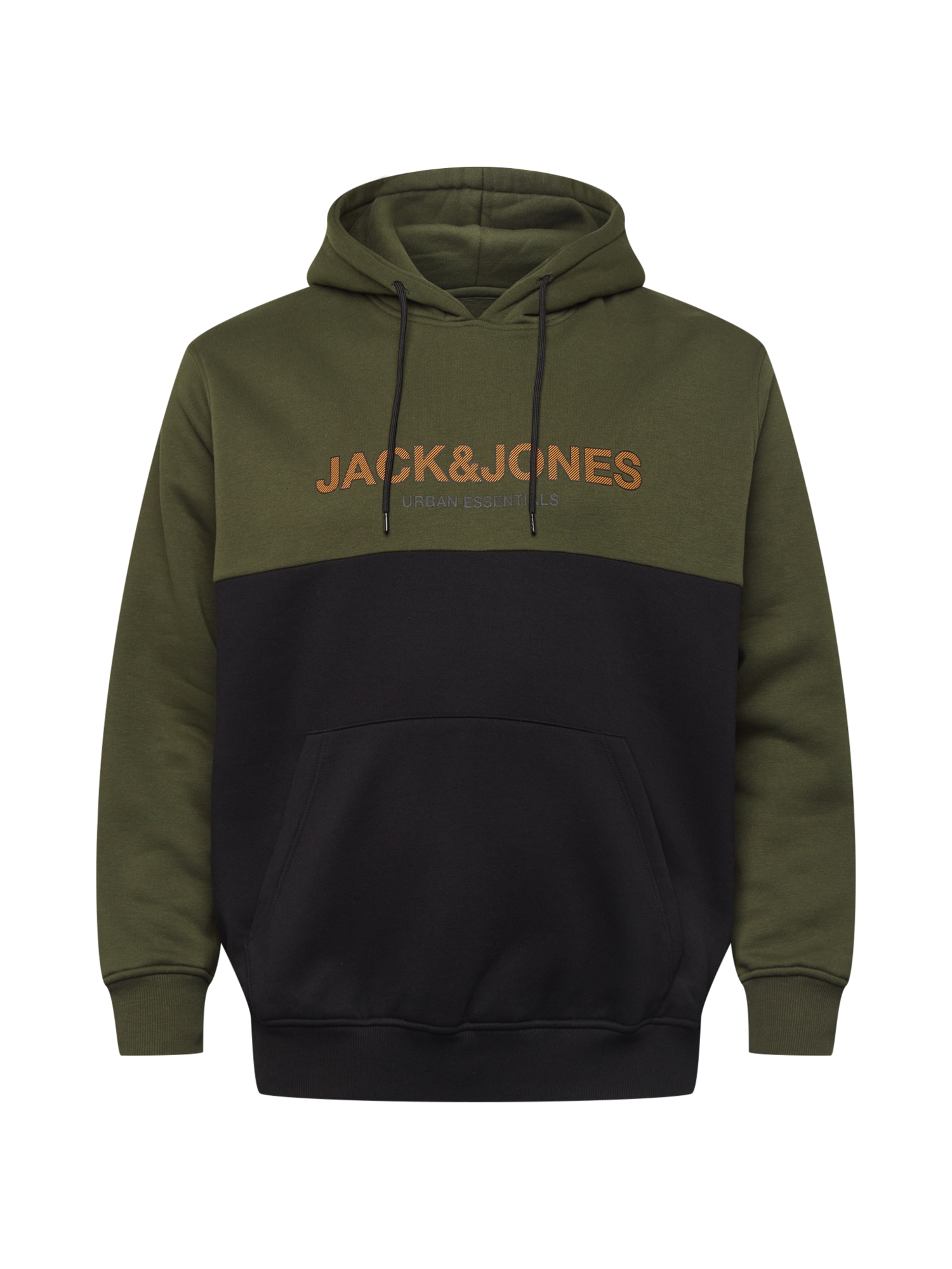Jack & Jones Plus Tréning póló  sötétzöld / fekete / sötét narancssárga