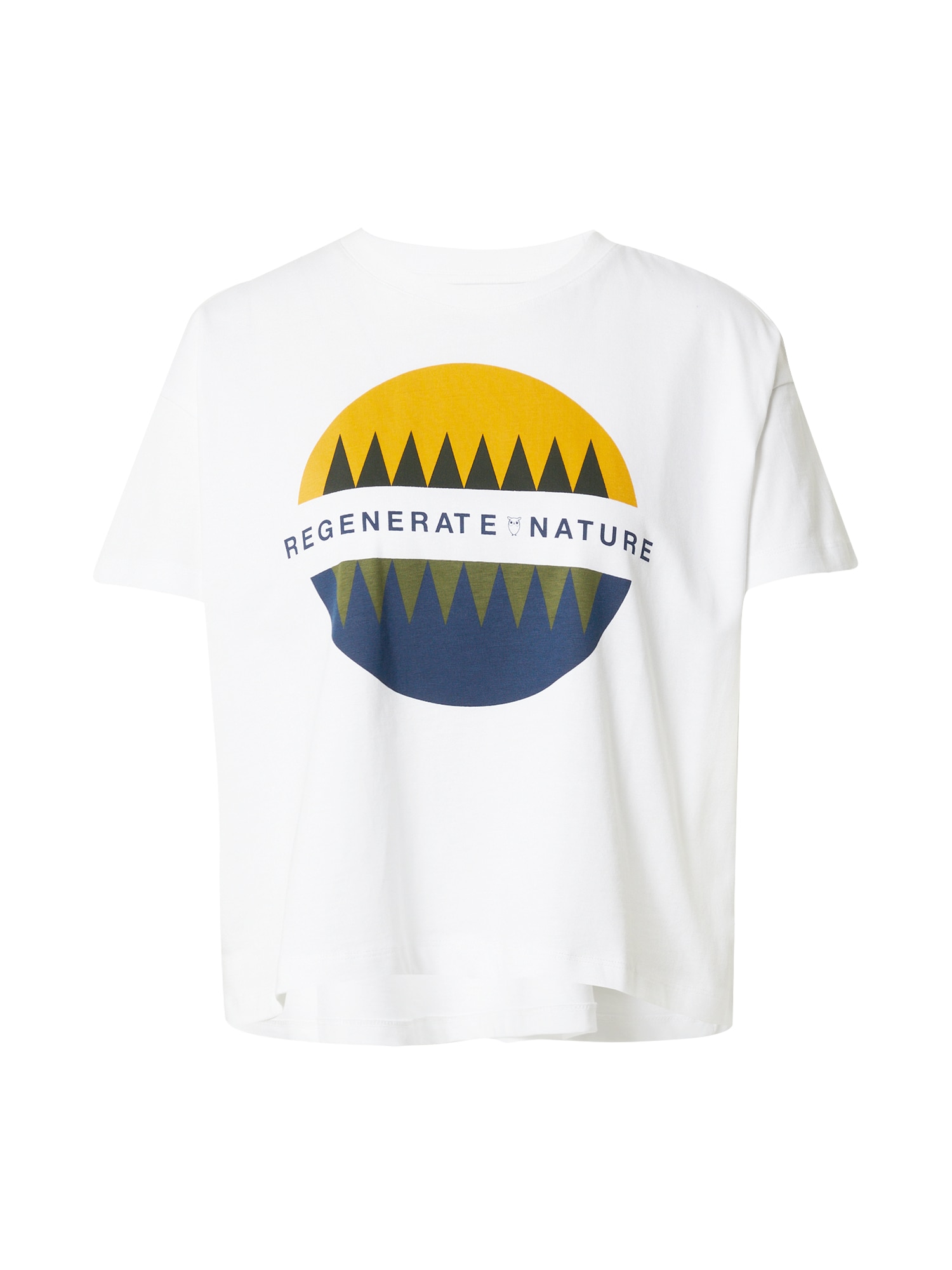 KnowledgeCotton Apparel Póló  fehér / sötétkék / sárga