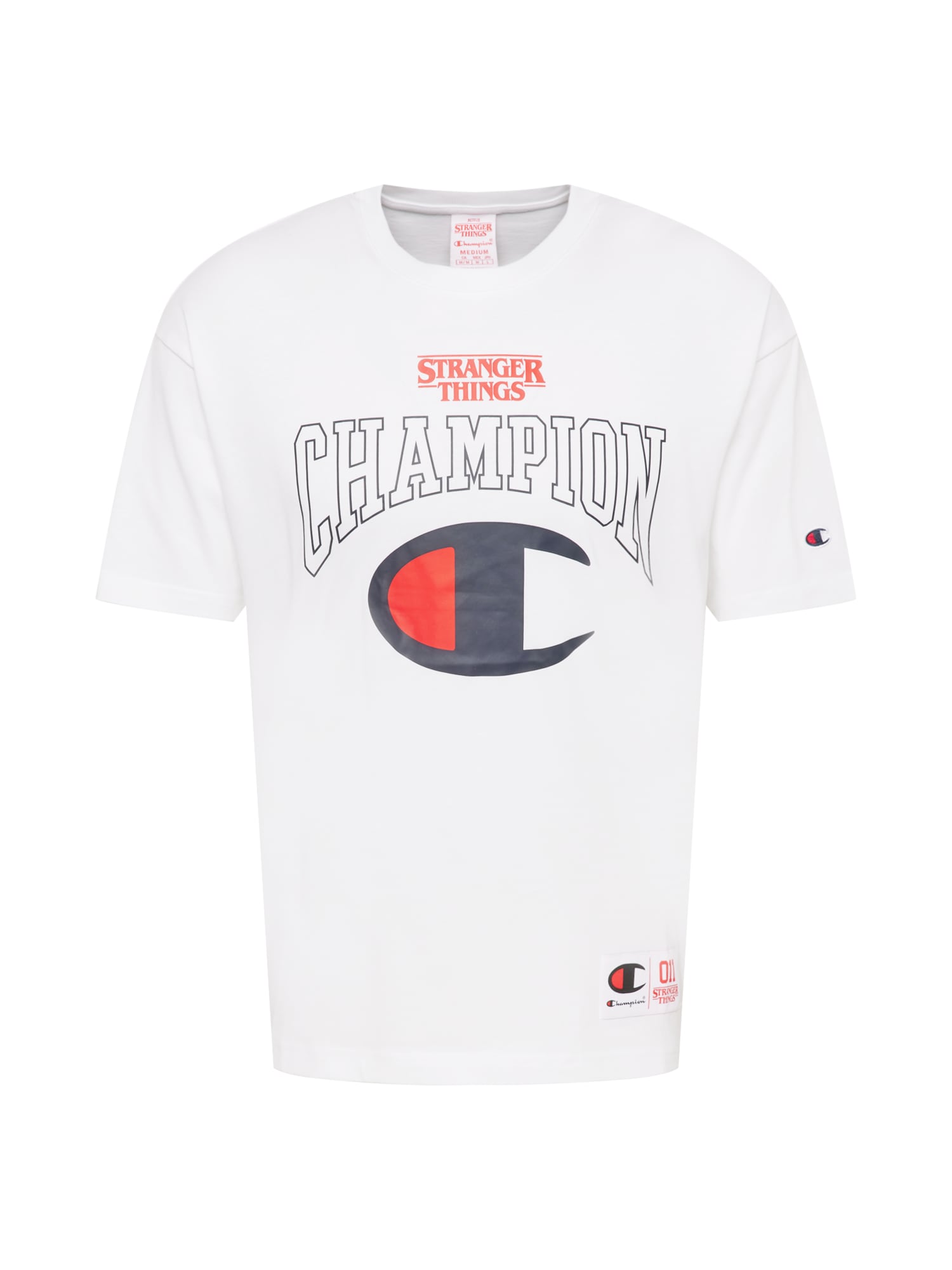 Champion Authentic Athletic Apparel Póló 'X Stranger Things'  fehér / tengerészkék / piros