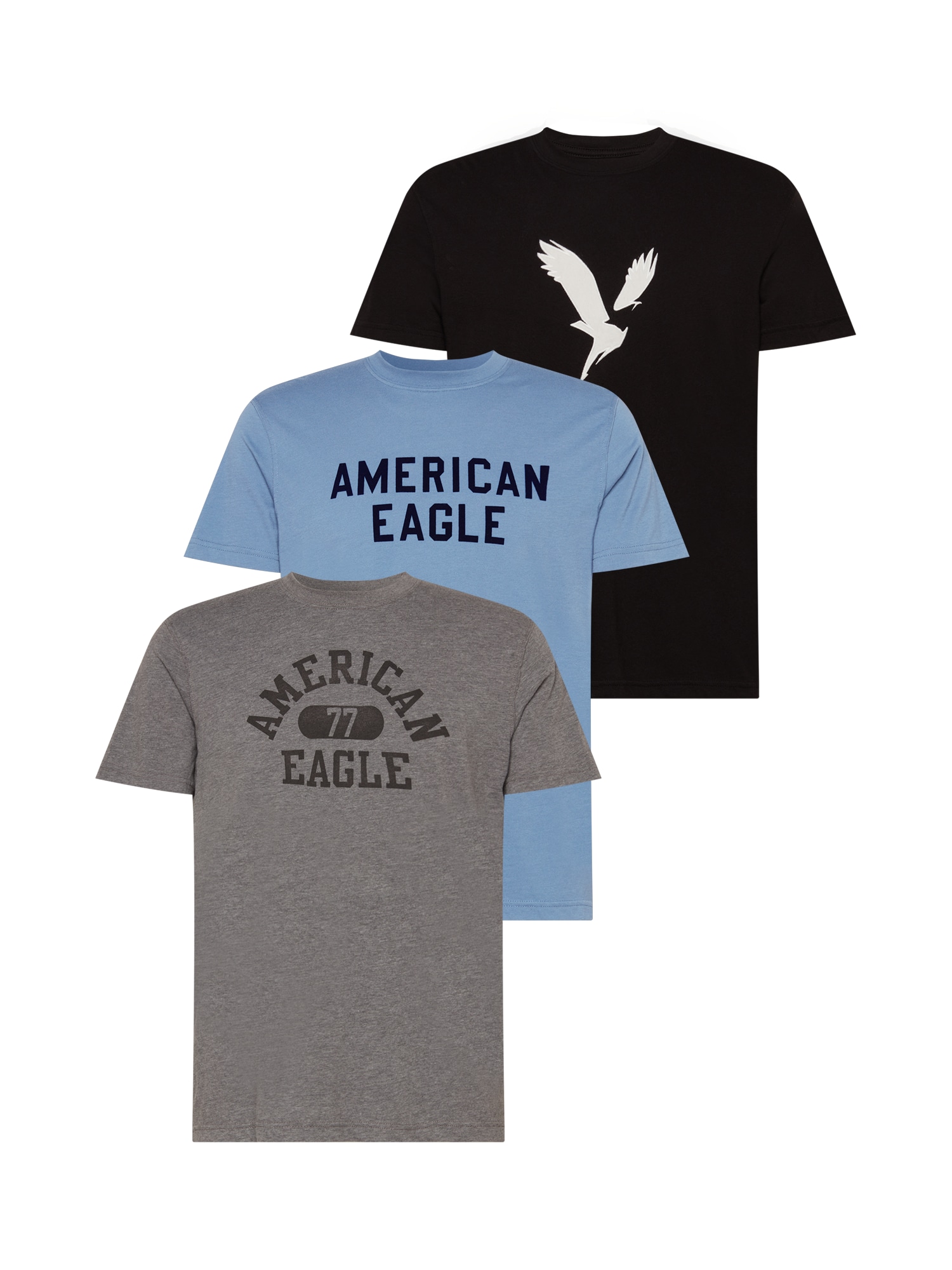 American Eagle Póló  szürke / fekete / galambkék / fehér