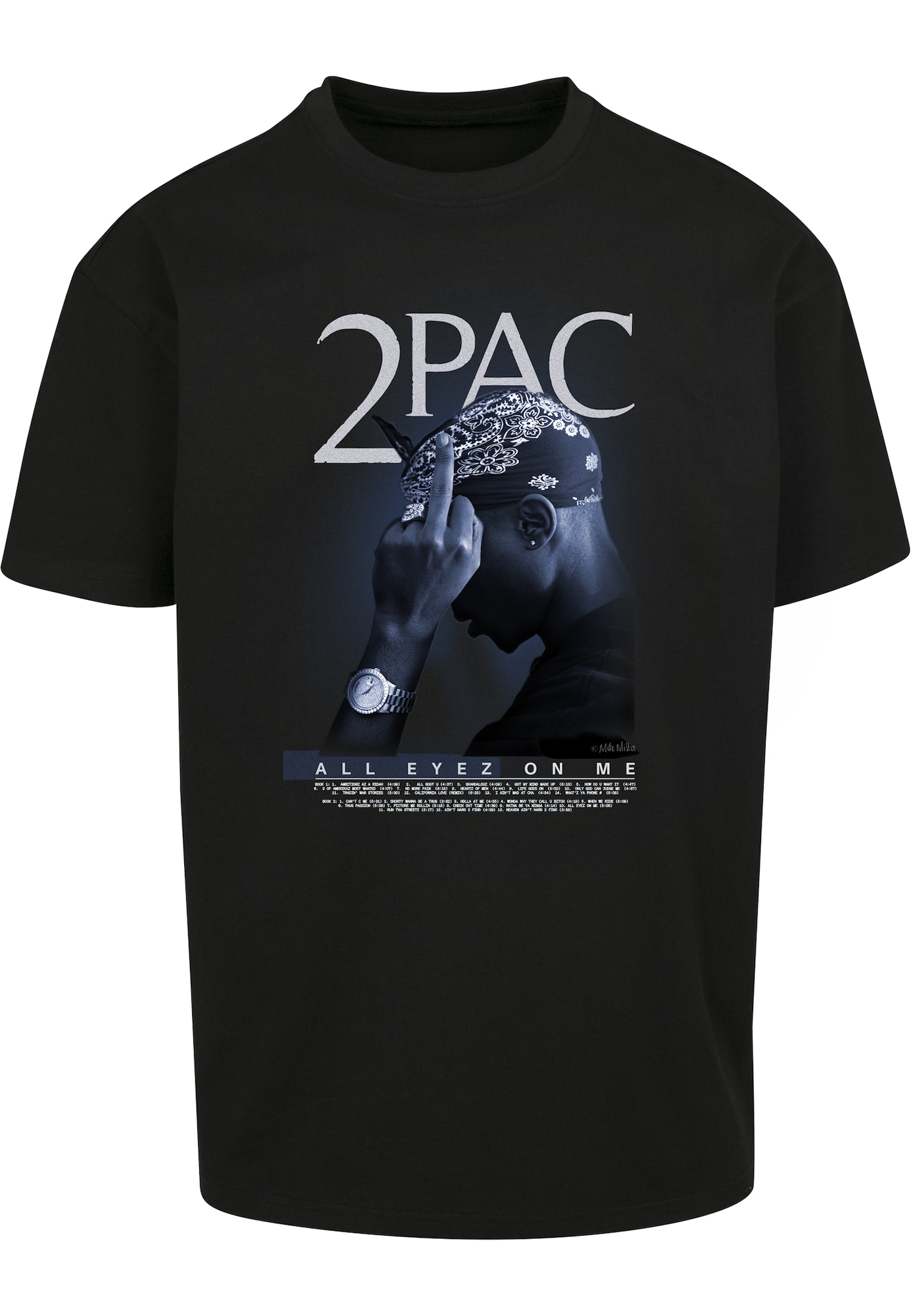 Mister Tee Póló 'Tupac'  fekete / füstkék / világosszürke