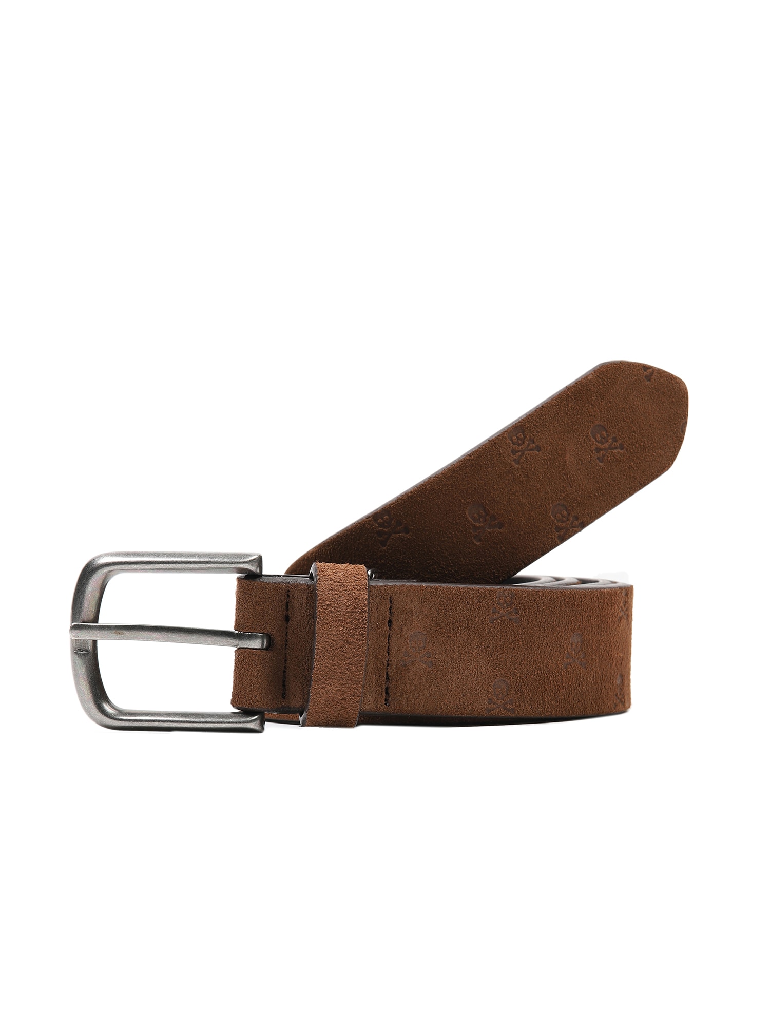 Scalpers Övek 'Skull Suede Belt'  barna / ezüst / ezüstszürke