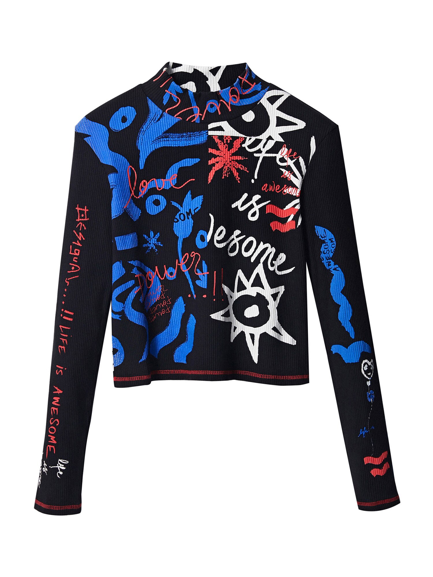 Desigual Póló 'Chloe'  fekete / királykék / fehér / piros