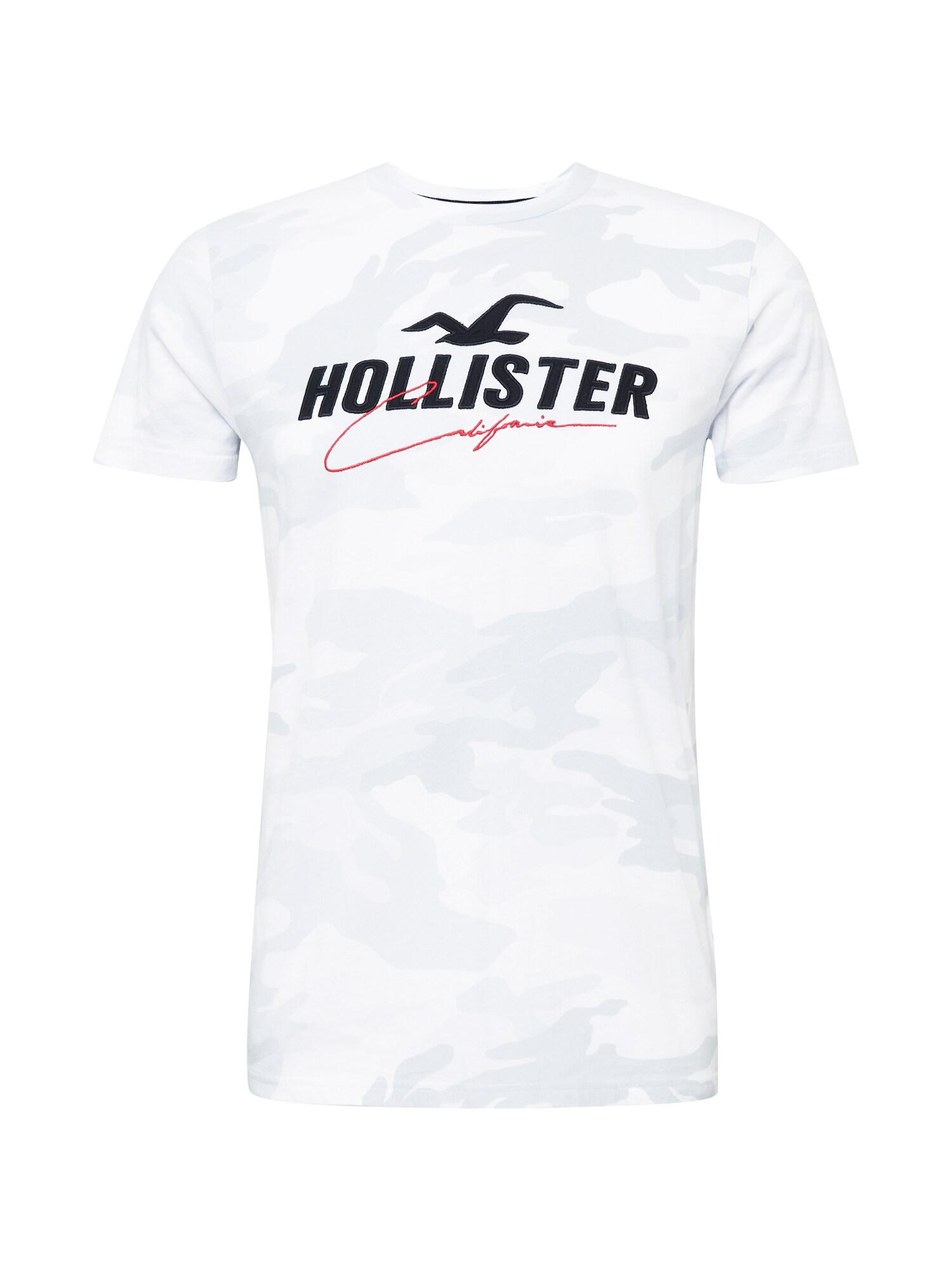 HOLLISTER Póló 'WEBEX'  világosszürke / fekete / piros / piszkosfehér