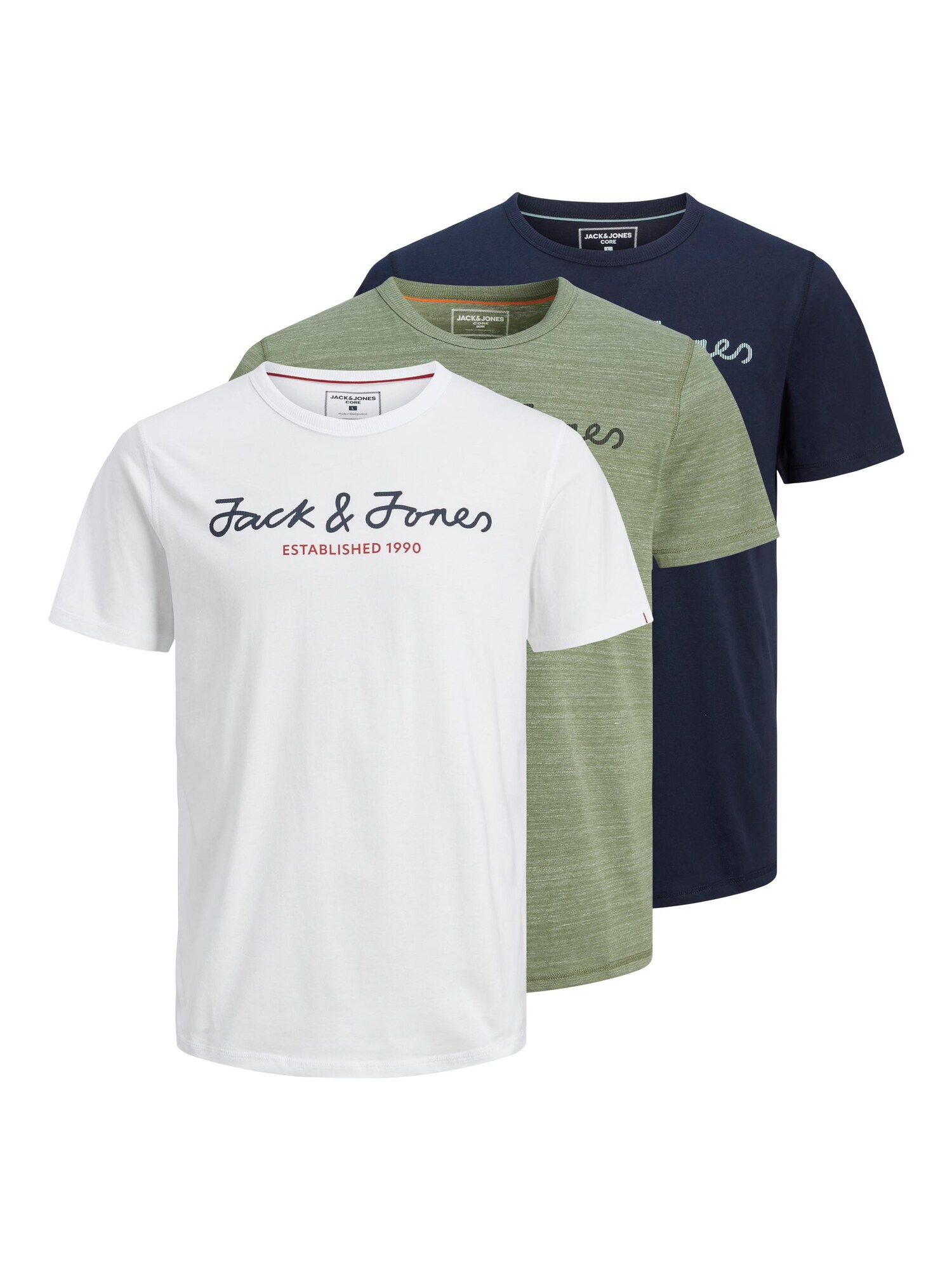 JACK & JONES Póló 'Berg'  olíva / fehér / tengerészkék