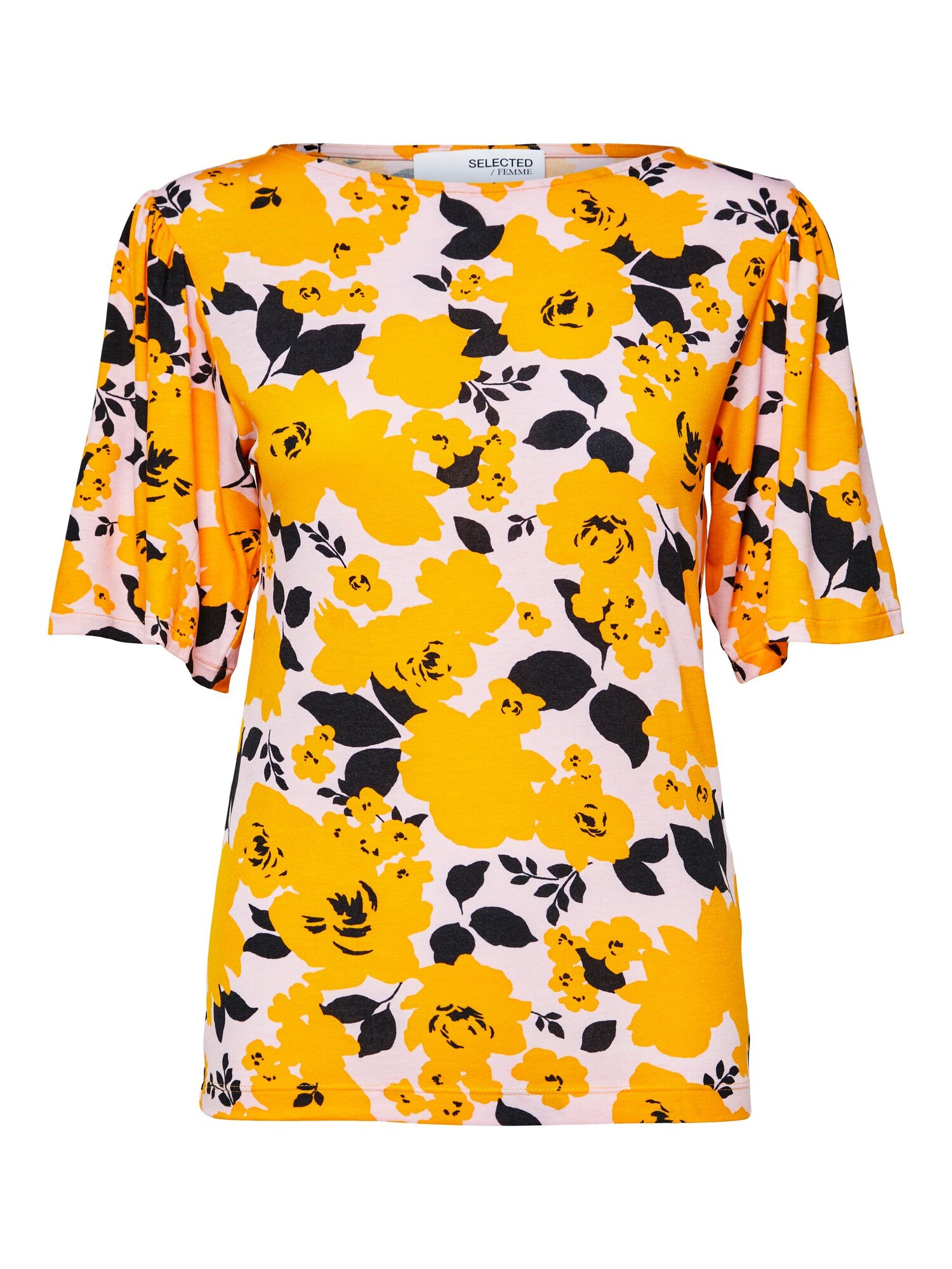 Selected Femme Curve Póló 'Rita'  sárga / fekete / pasztellila