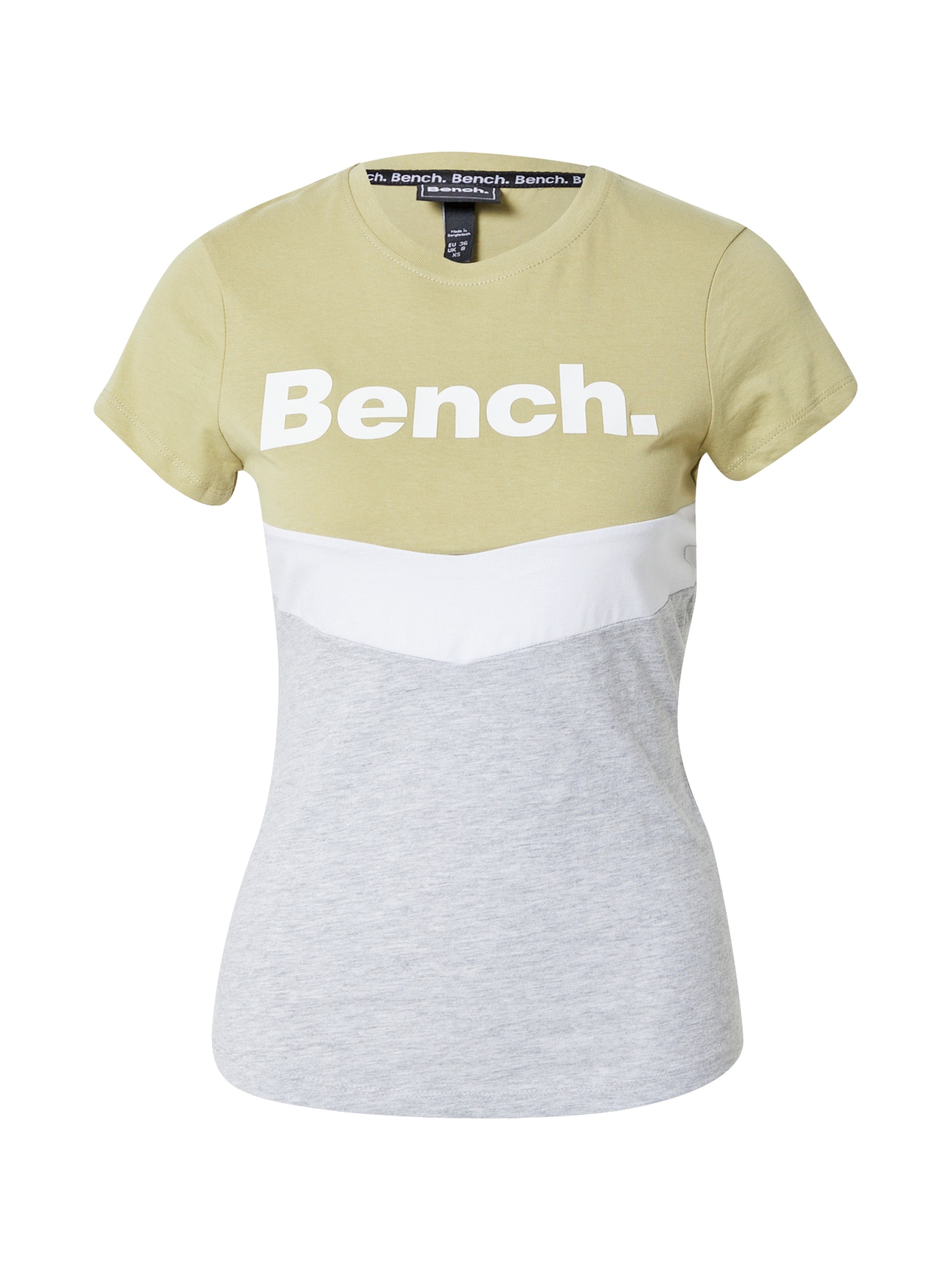 BENCH Póló 'JAYJAY'  szürke melír / fehér / világoszöld