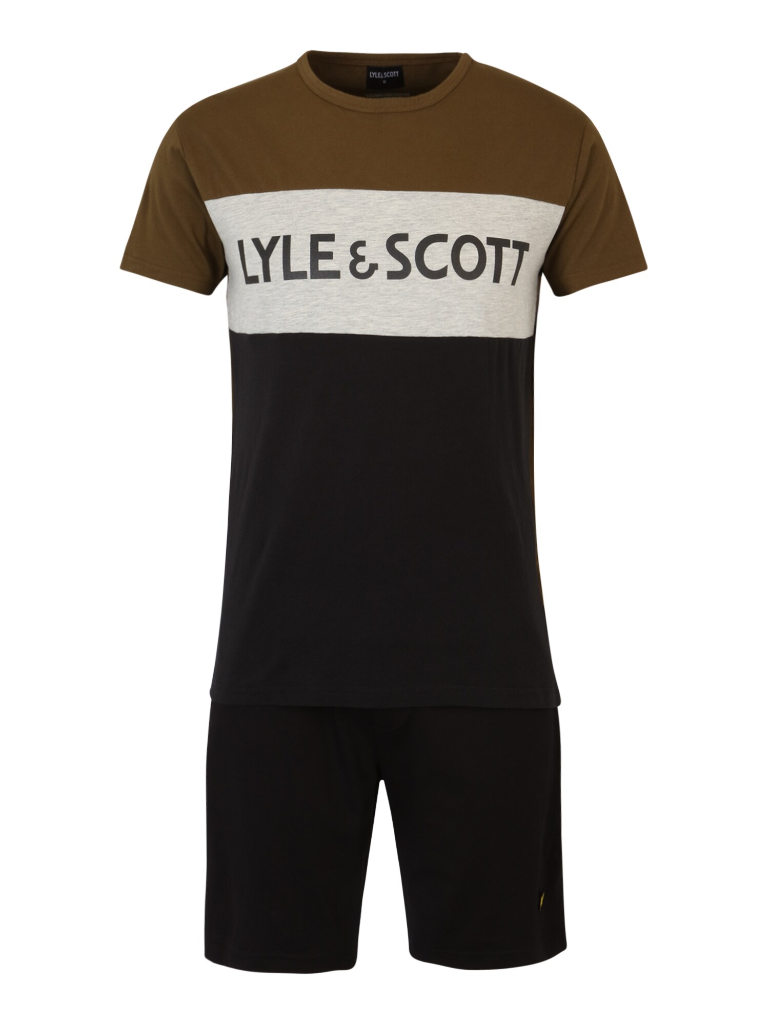 Lyle & Scott Rövid pizsama 'STEVEN'  fekete / szürke melír / barna