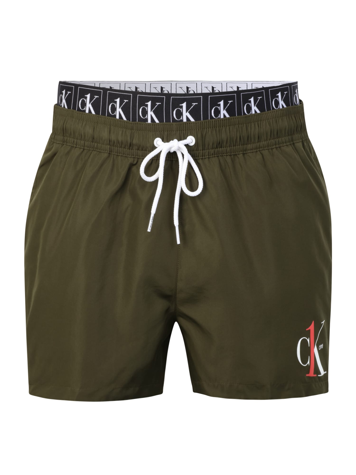Calvin Klein Swimwear Rövid fürdőnadrágok  sötétzöld / fehér / sötét-rózsaszín