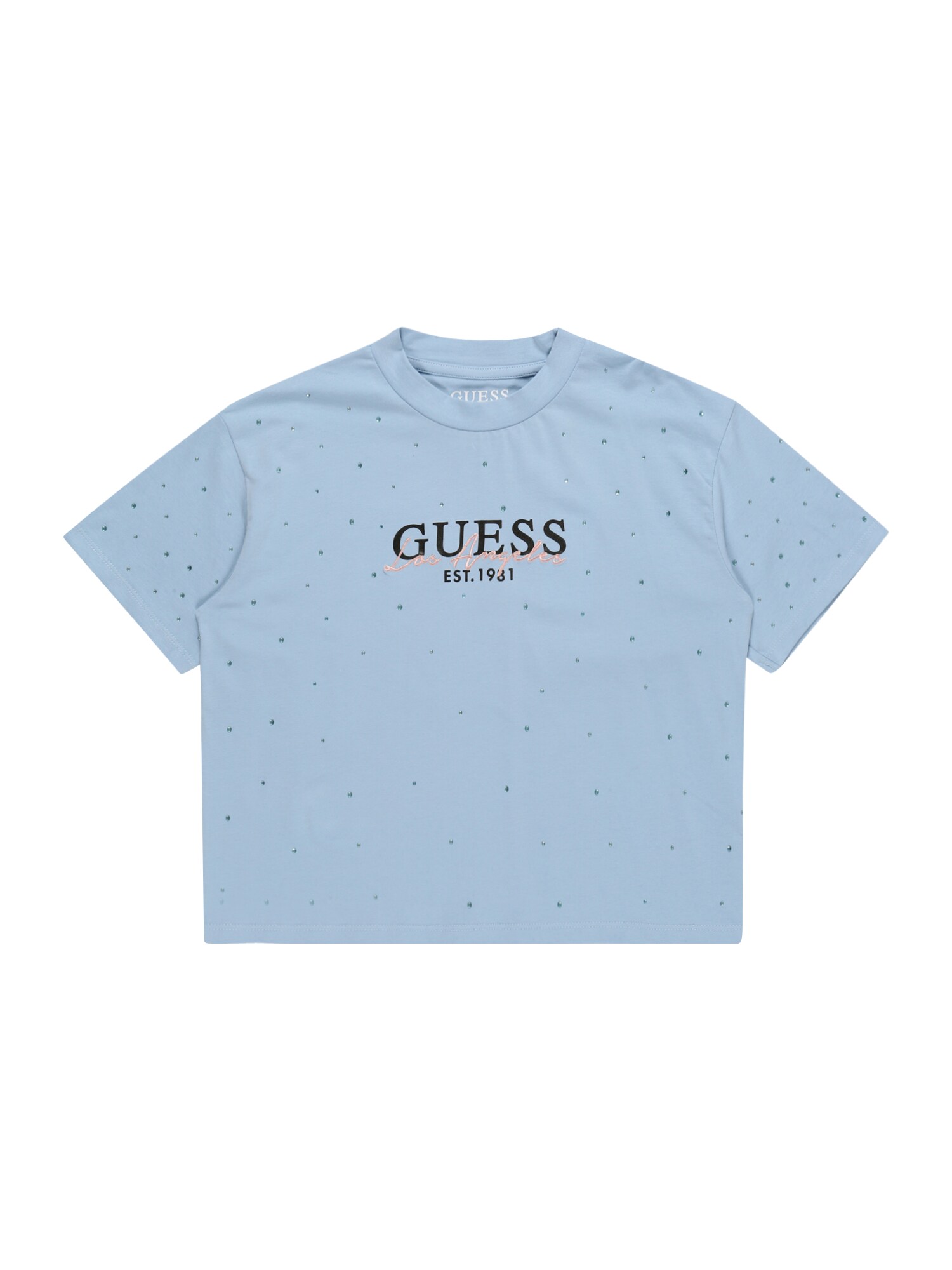 GUESS Póló  égkék / fekete / rózsaszín