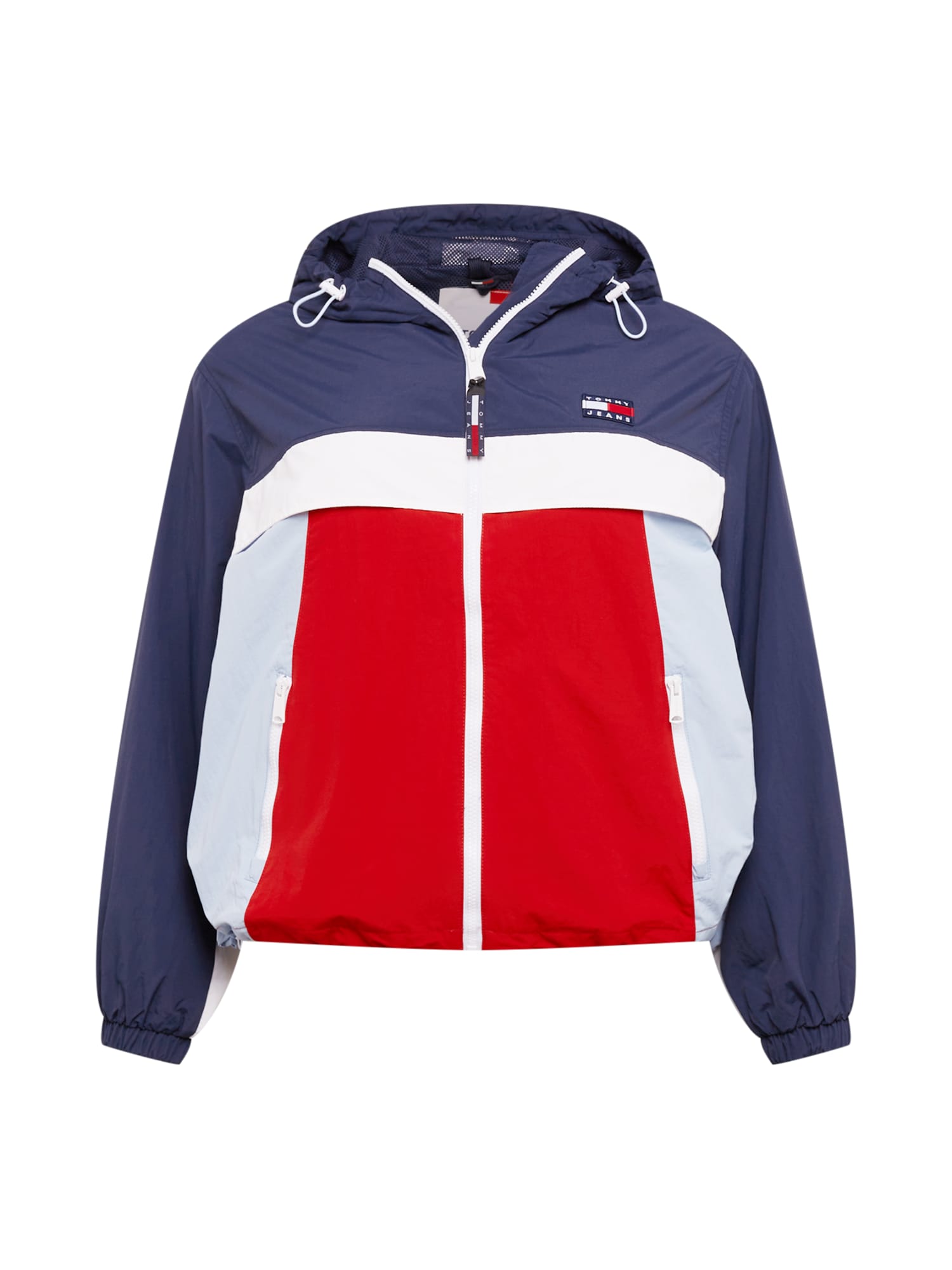 Tommy Jeans Curve Átmeneti dzseki 'CHICAGO'  tengerészkék / világoskék / piros / fehér