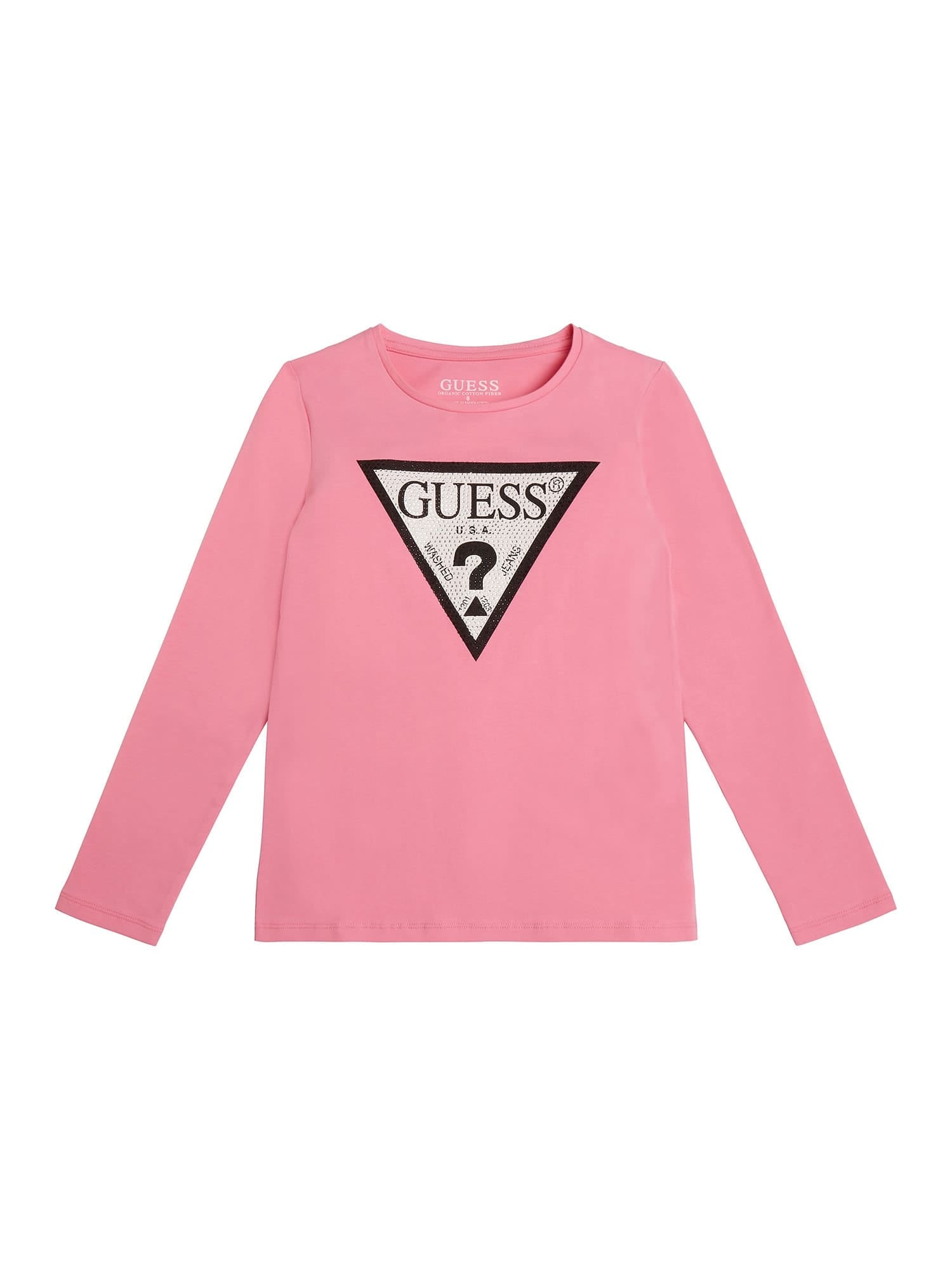 GUESS Póló  világos-rózsaszín / fekete / ezüstszürke