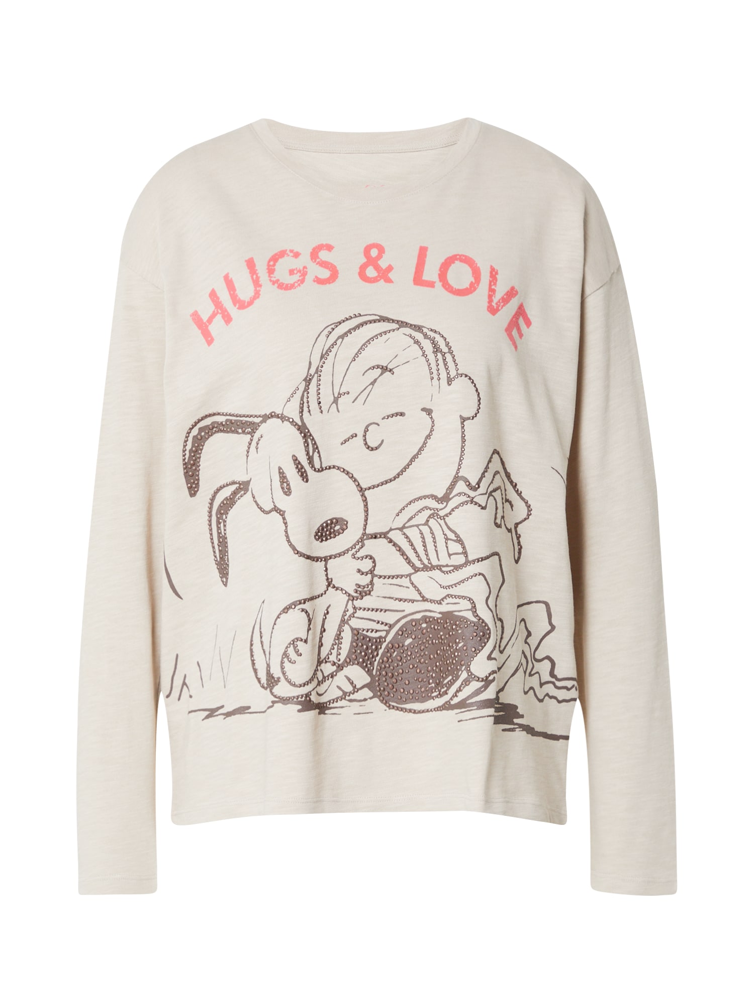 Frogbox Póló 'Hugs & Love'  világos bézs / gesztenyebarna / világospiros