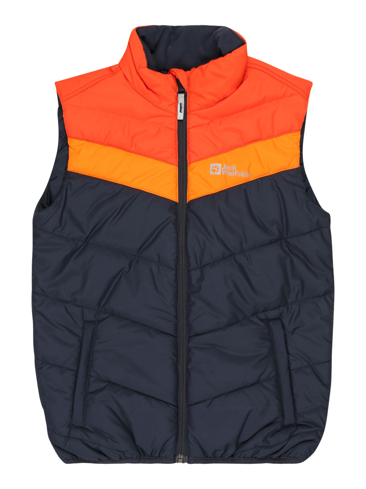 JACK WOLFSKIN Mellény 'THREE HILLS'  tengerészkék / világos narancs / ezüstszürke / neonnarancs