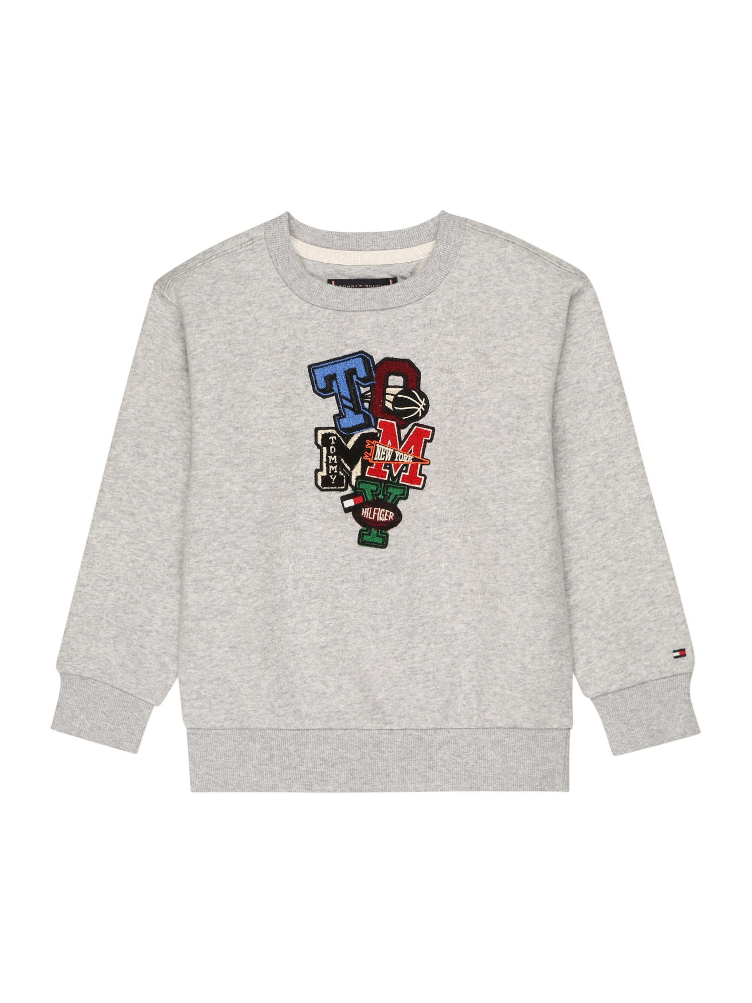 TOMMY HILFIGER Tréning póló 'Fun Varsity'  szürke melír / kék / piros / sötétzöld