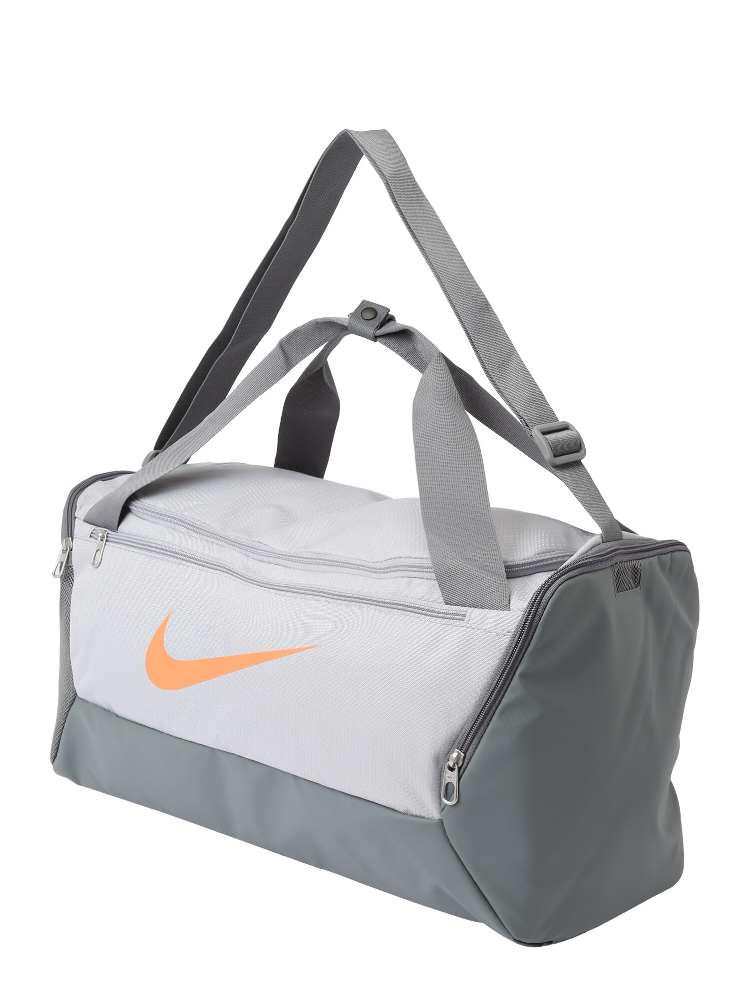 NIKE Sporttáska 'Brasilia 9.5'  világosszürke / ezüstszürke / narancs