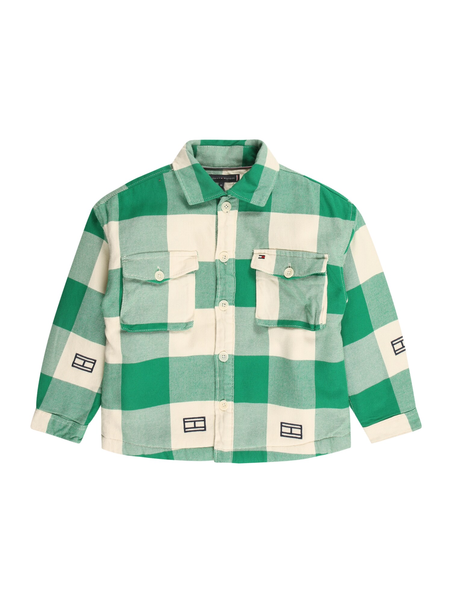 TOMMY HILFIGER Átmeneti dzseki 'SHERPA'  fűzöld / világos bézs / tengerészkék / rikító piros