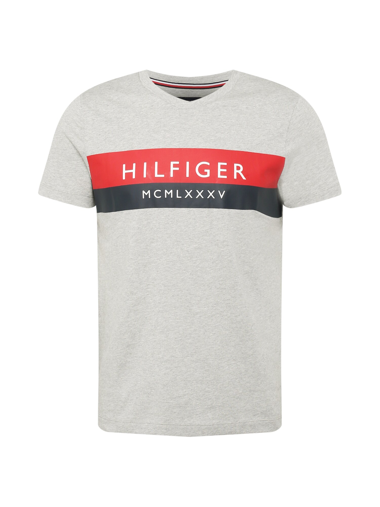 TOMMY HILFIGER Póló  tűzpiros / fekete / fehér / szürke melír
