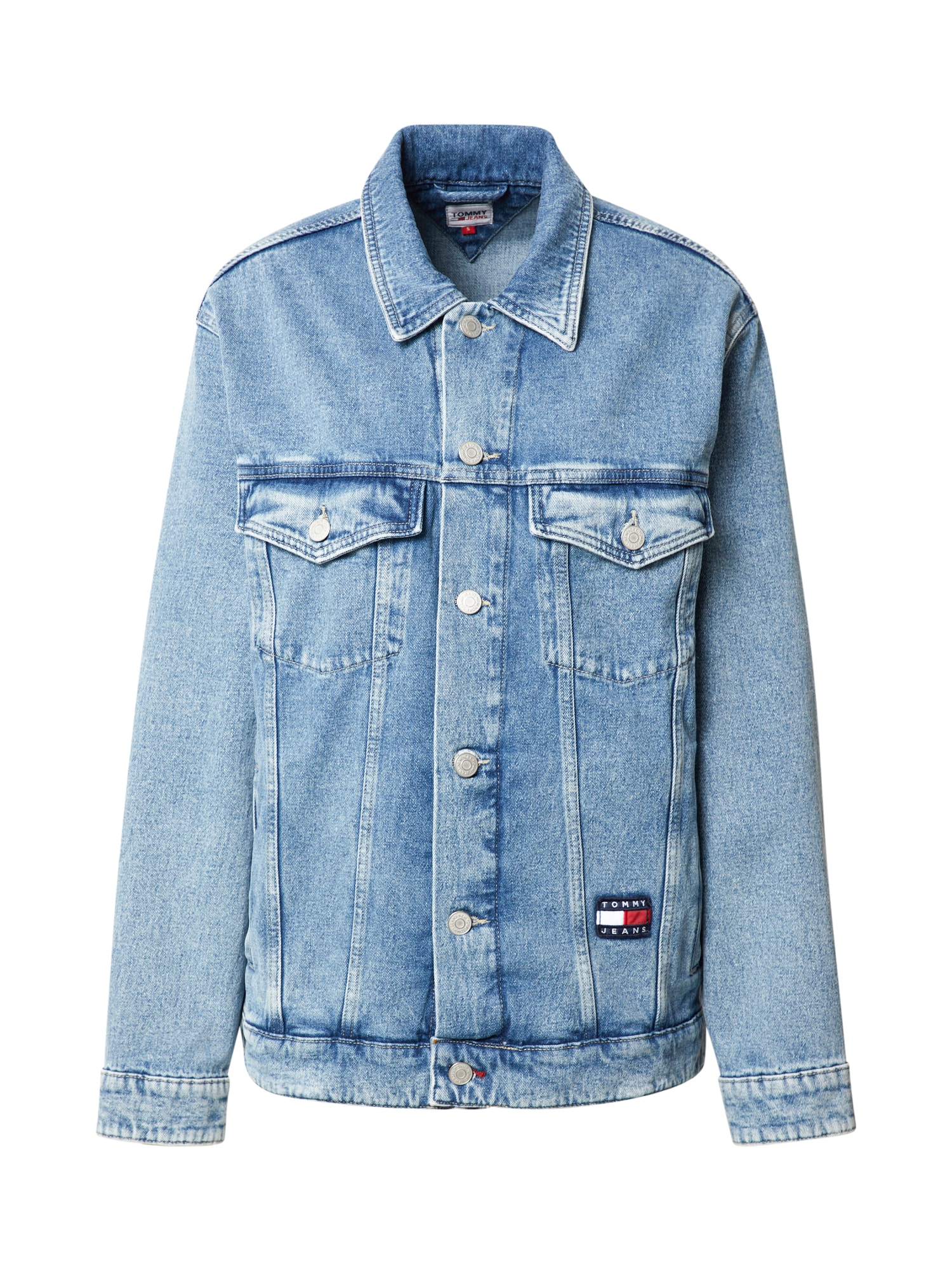 Tommy Jeans Átmeneti dzseki  kék farmer / arany / fehér / piros
