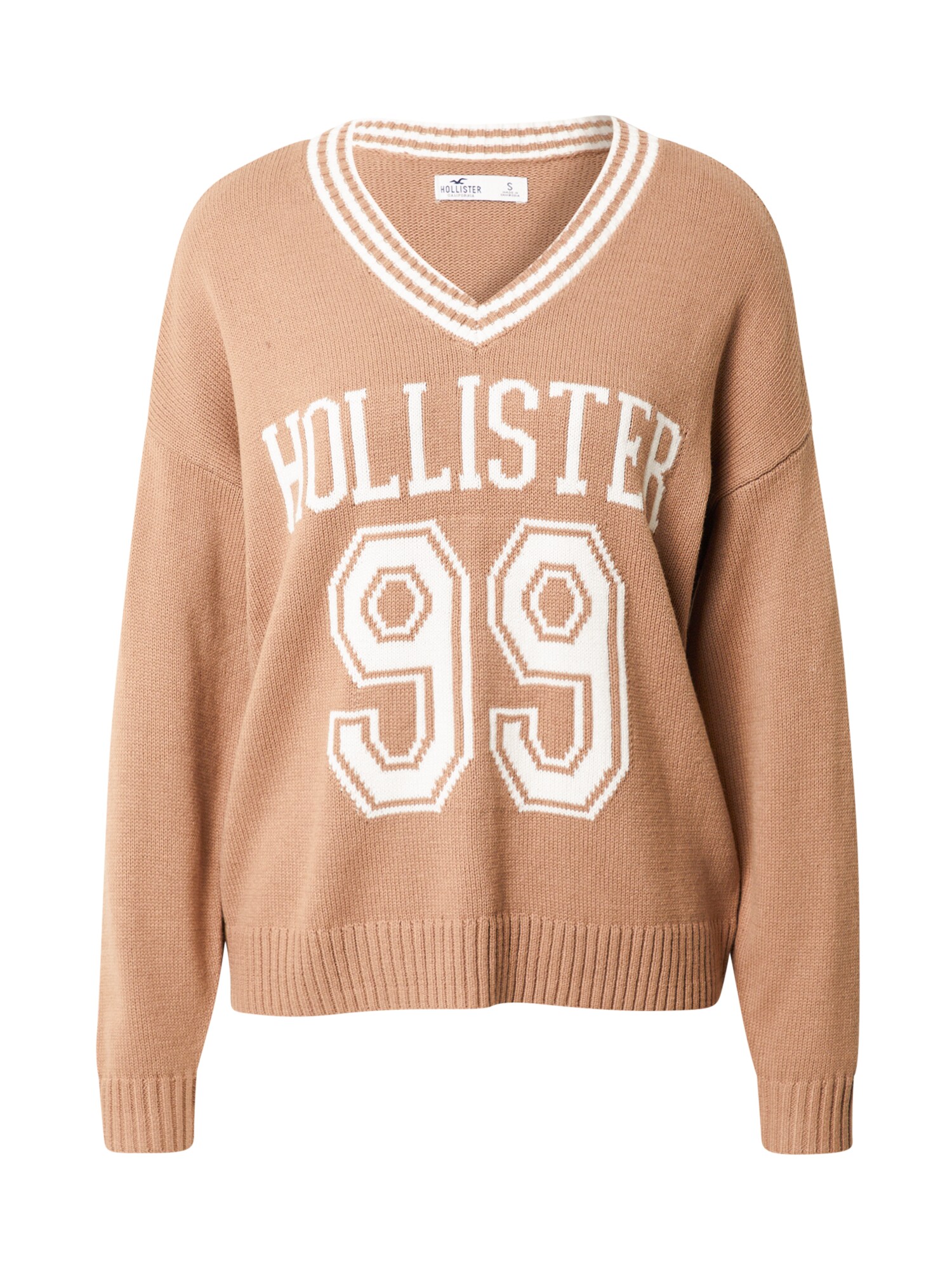 HOLLISTER Pulóver 'APAC'  világosbarna / fehér