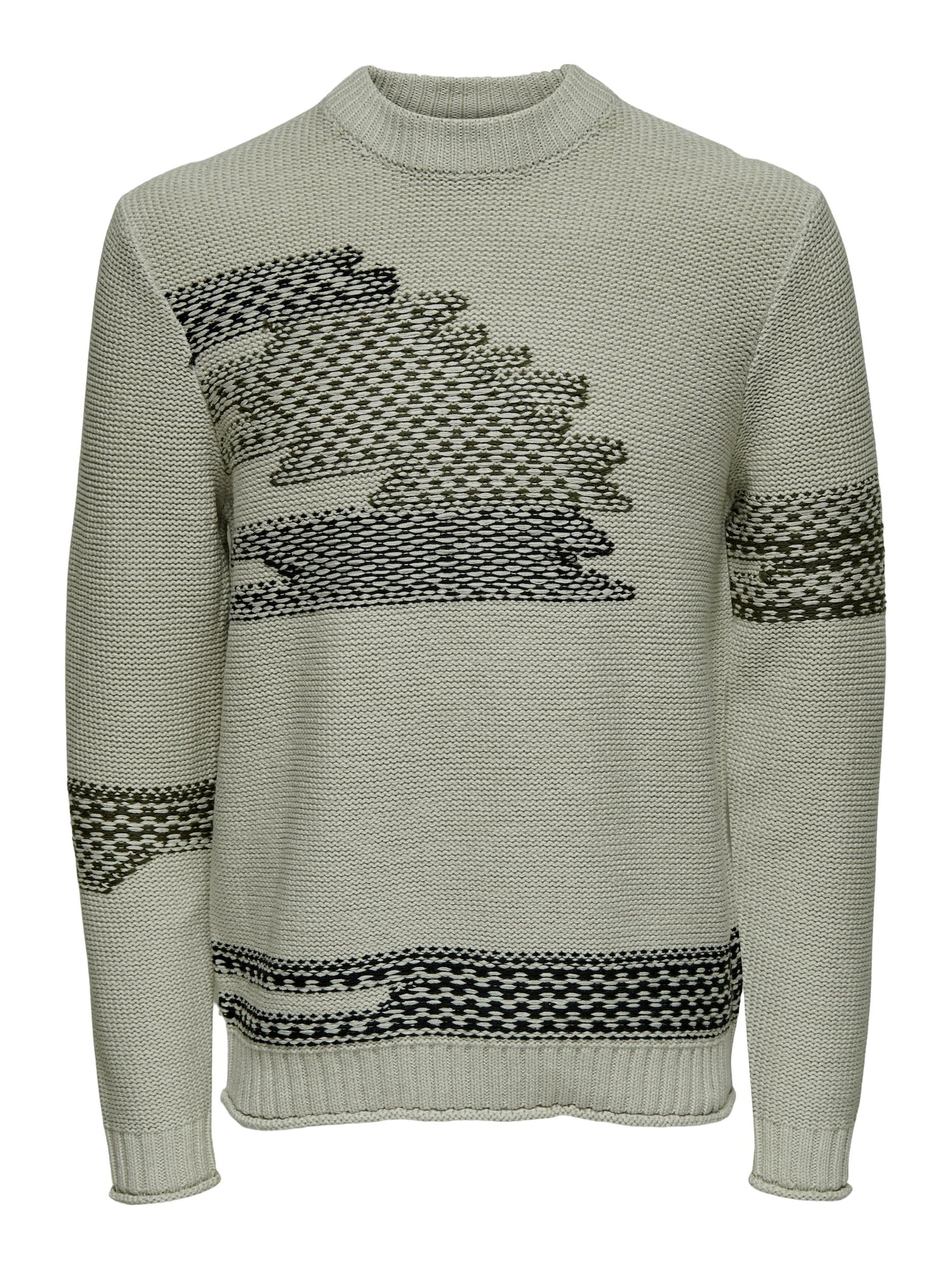Only & Sons Pulóver 'Elijah'  szürke / olíva / fekete