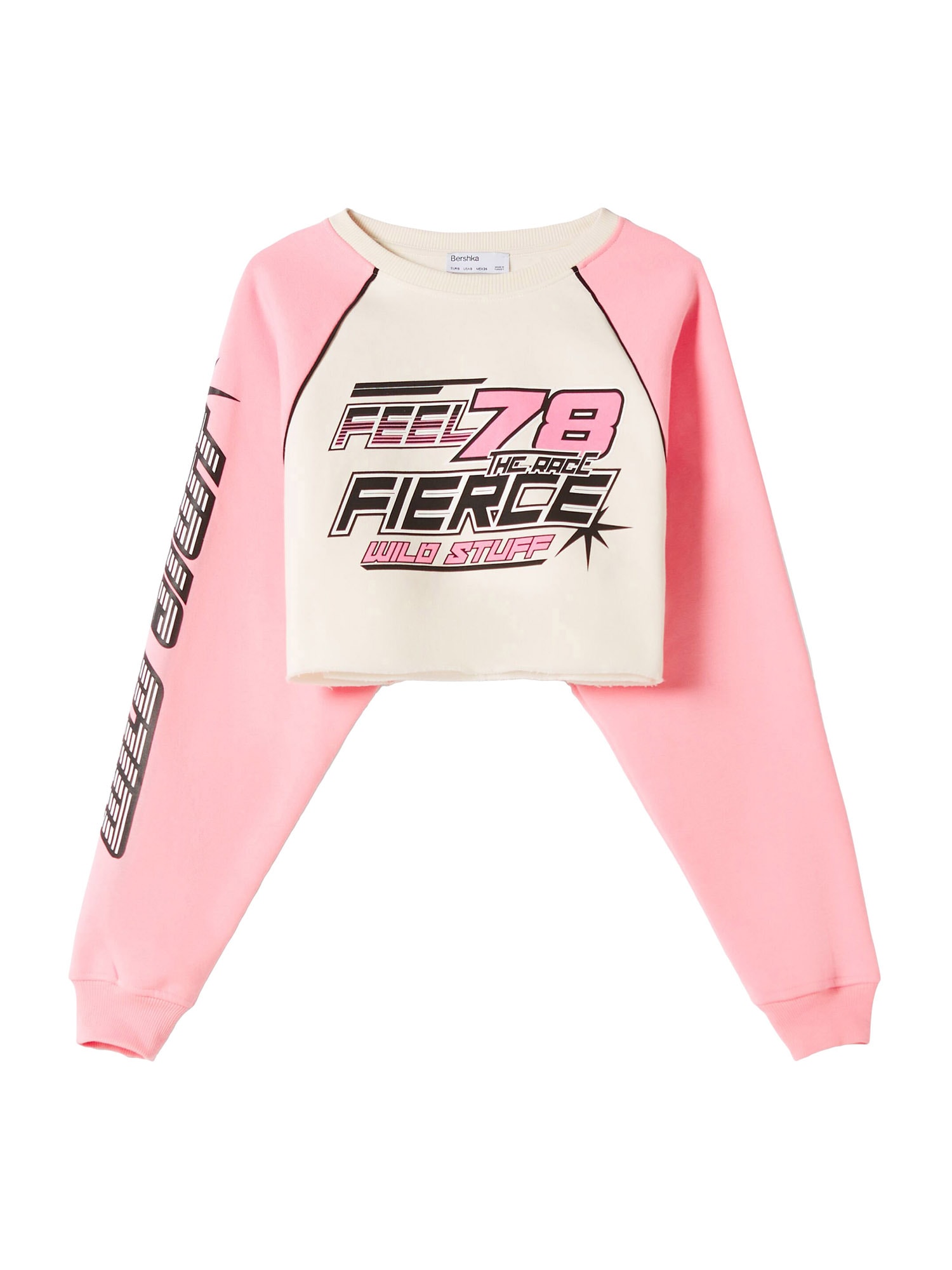 Bershka Tréning póló  fekete / fáradt rózsaszín / fehér