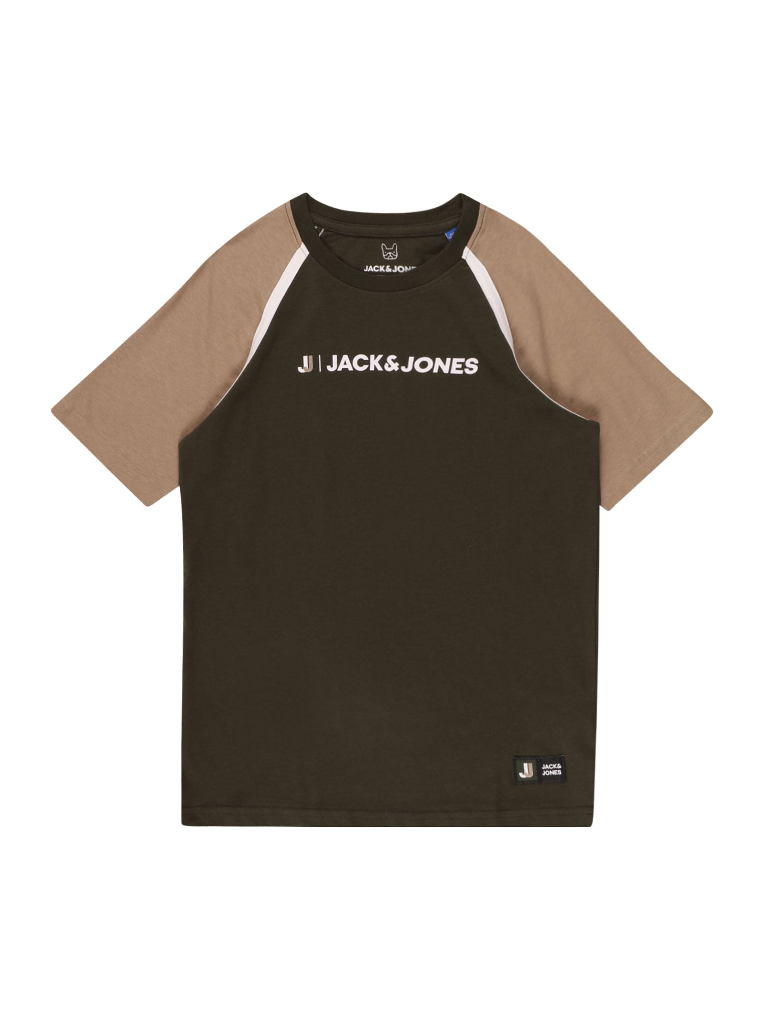 Jack & Jones Junior Póló 'LOGAN'  sötétzöld / fehér / világosbarna