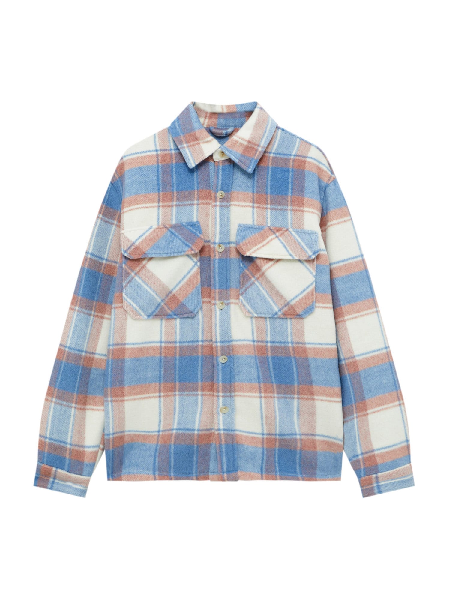 Pull&Bear Ing  fehér / kék / világosbarna