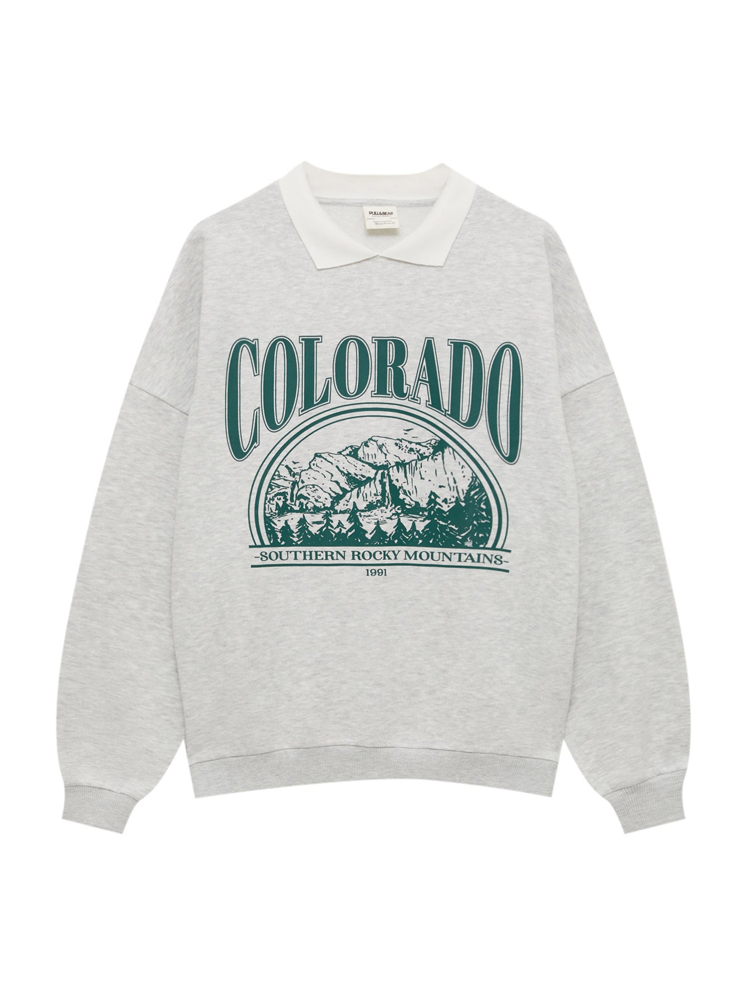 Pull&Bear Tréning póló  szürke melír / fehér / smaragd