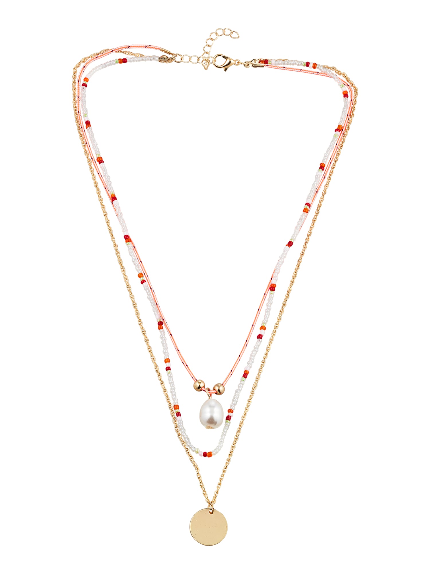 PIECES Lánc 'SITT'  arany / piros / gyöngyház-fehér / narancs